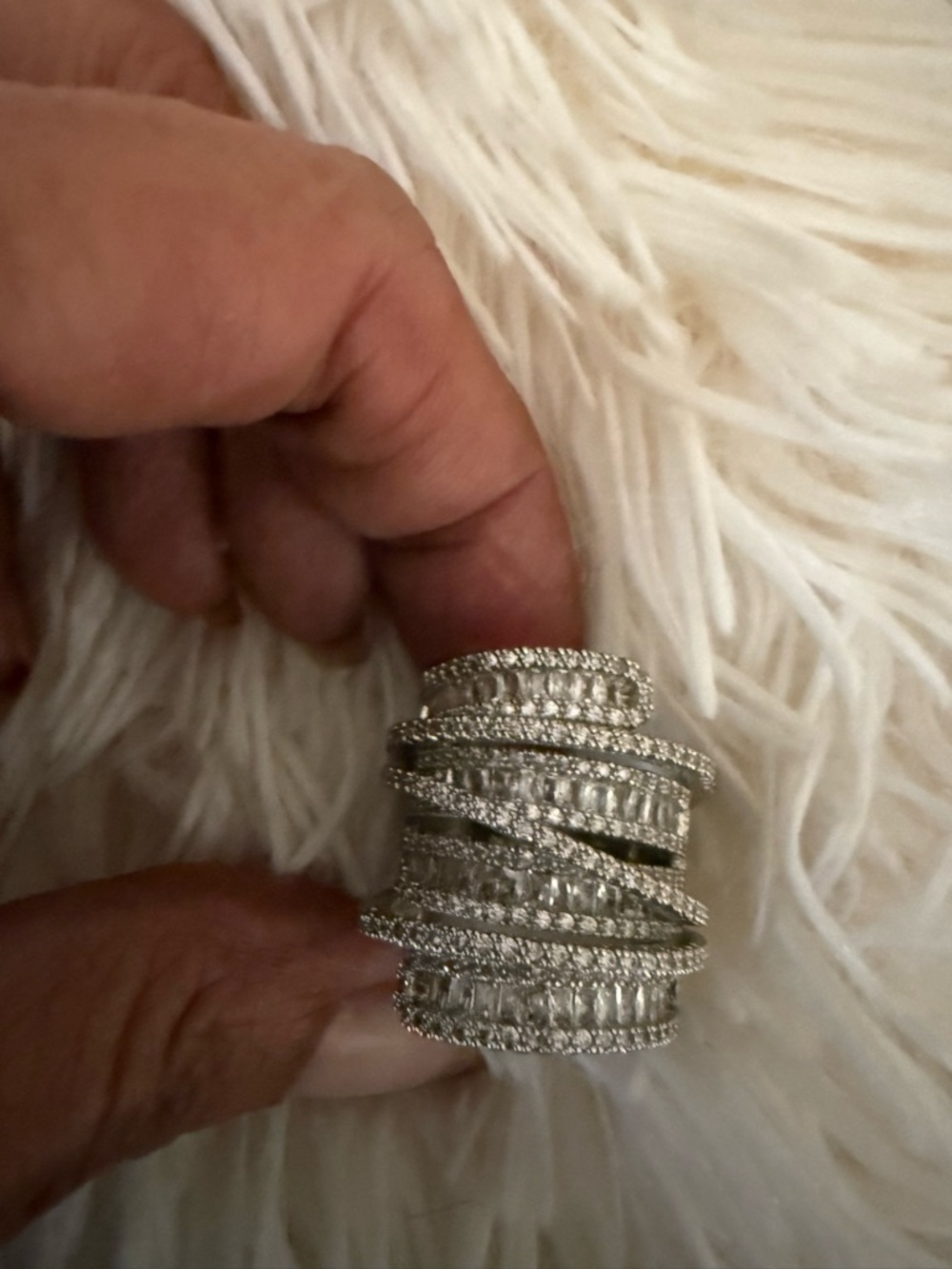 Elegant Silver Multi-Row CZ Statement Ring - Silver 7
